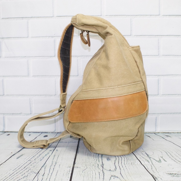 L.L. Bean Handbags - LL Bean Tan Canvas Sling Ameribag Purse Backpack